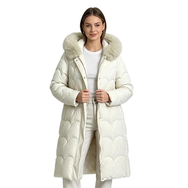 New cotton-padded women's medium and long styles, thickened, slim, thin and warm, fashionable big fur collar cotton-padded women's clothes