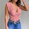Blusas Fashion Sexy V-neck Blouses Woman 2023 Summer Slim Lace Shirt Top For Girl Solid Bottom Tops Clothes Elegant  25950