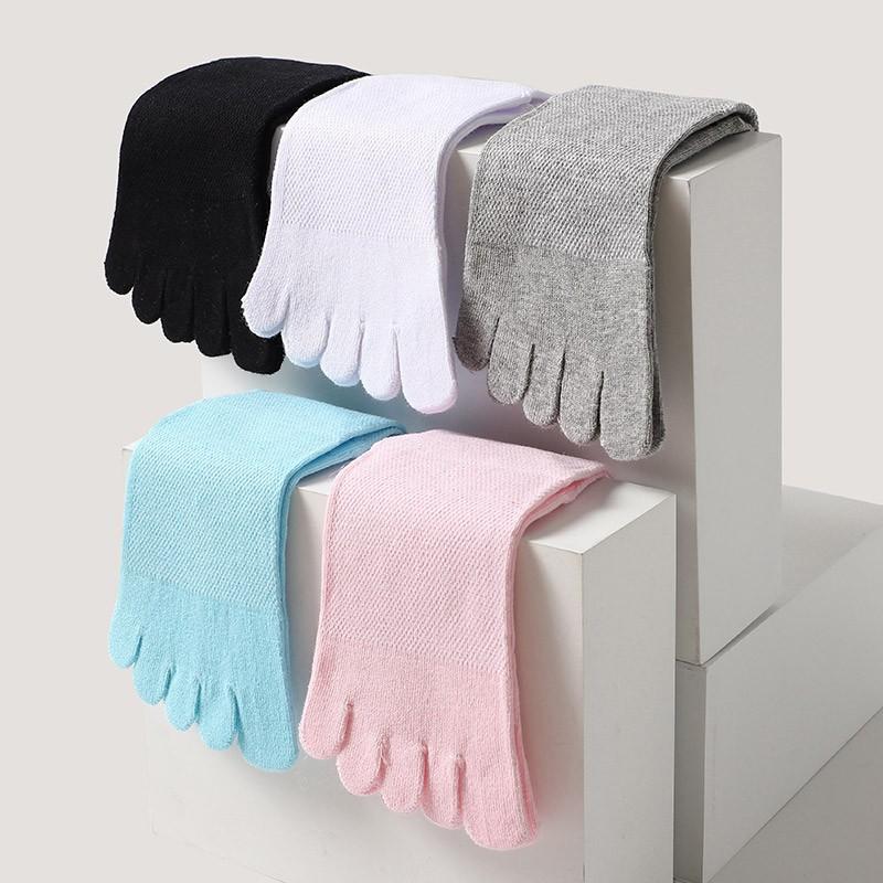 Women's Five-Toe Socks, Summer Thin Style, Ladies' Socks, Pure Cotton, Casual Mid-Calf, Large Mesh, Personalized Toe Socks, 5 Pairs