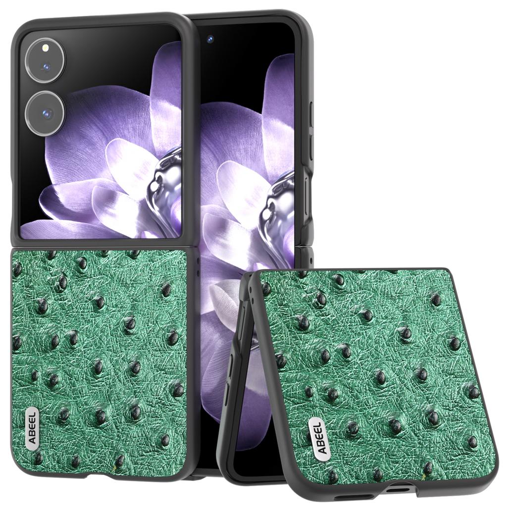 ABEEL For Xiaomi Mix Flip 5G Case Genuine Cow Leather+PC Ostrich Texture Phone Cover