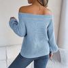 Women's Casual Fashion Solid Color Hollow Neck Off-shoulder Long-sleeved Sweater
