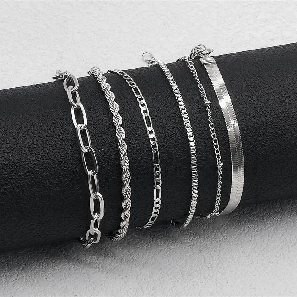Fashionable Five-Piece Metal Chain Bracelet Set - Personalized European and American Style