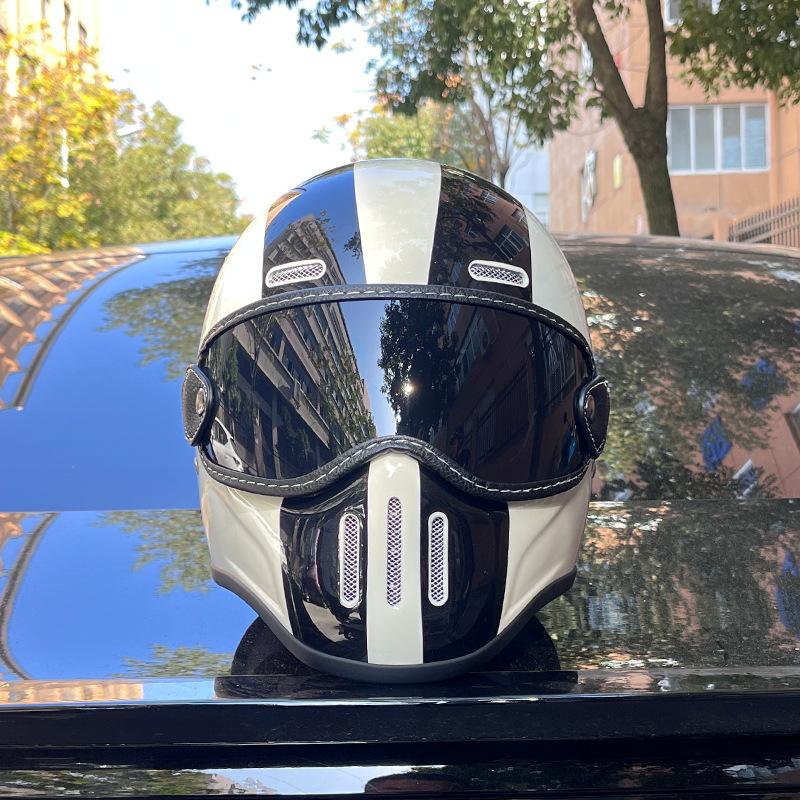 Pig Nose Fiberglass Small Helmet Body Retro Locomotive Motorcycle Helmet Cruise Locomotive Full Helmet Four Seasons Men and Women Ride