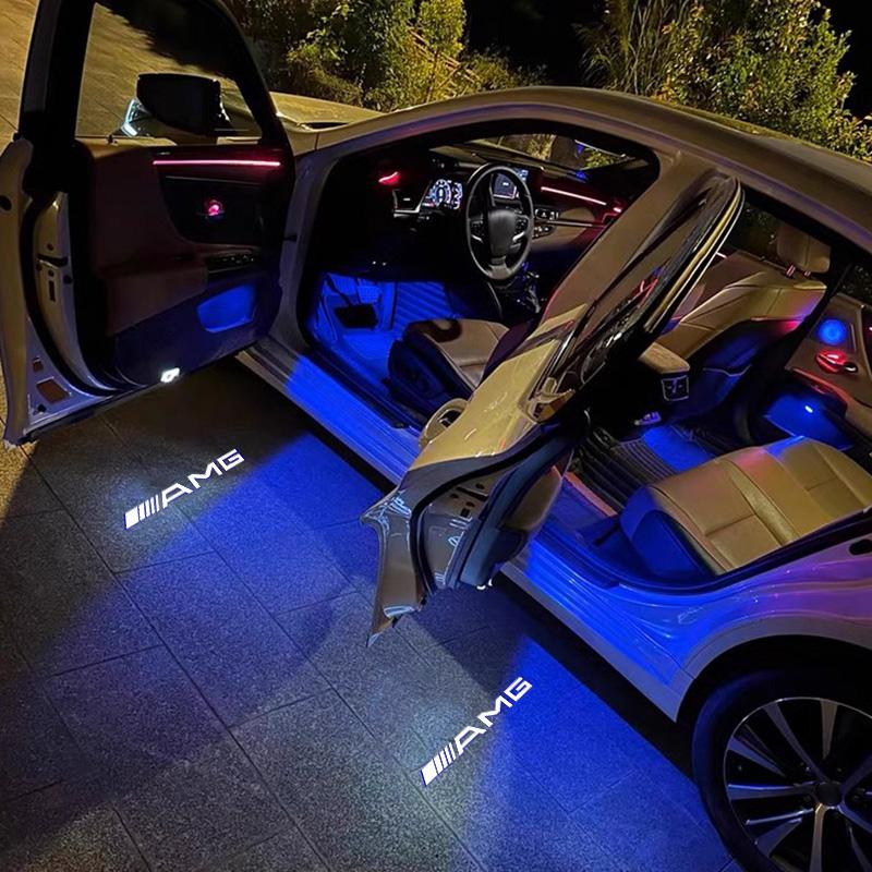 2Pcs Car Door Welcome Lamp HD LED Emblem Projector Lights For Mercedes Benz AMG W204 W205 W203 W211 W212 W213 W201 Valve Cap