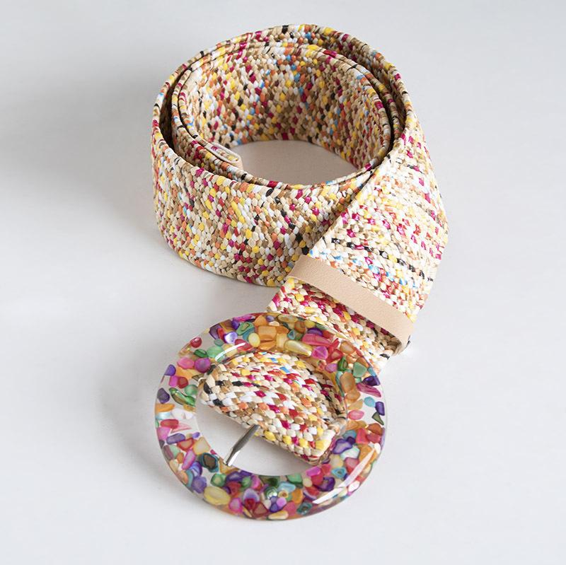 Boho Belt Women's Braided Non-supported Pp Grass Belt Natural Vacation Wide Women's Belt