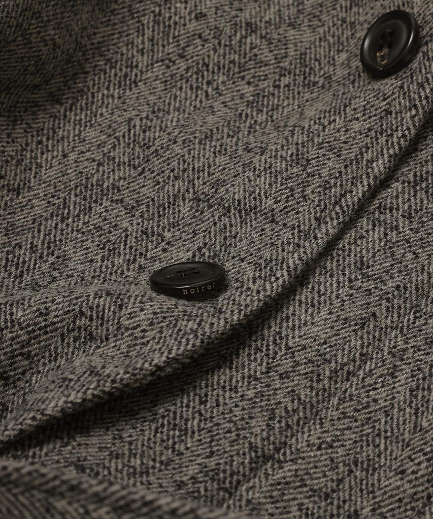 Noirer Wool Silk Herringbone Balmacaan Coat (Grey)