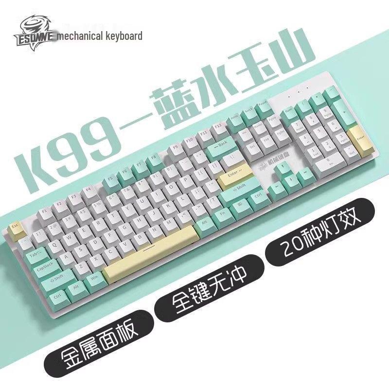 K99 Mechanical Gaming Keyboard, Hot-Swappable, Wired, Blue Switch, 104 Keys, for Laptop and Office e-Sports.