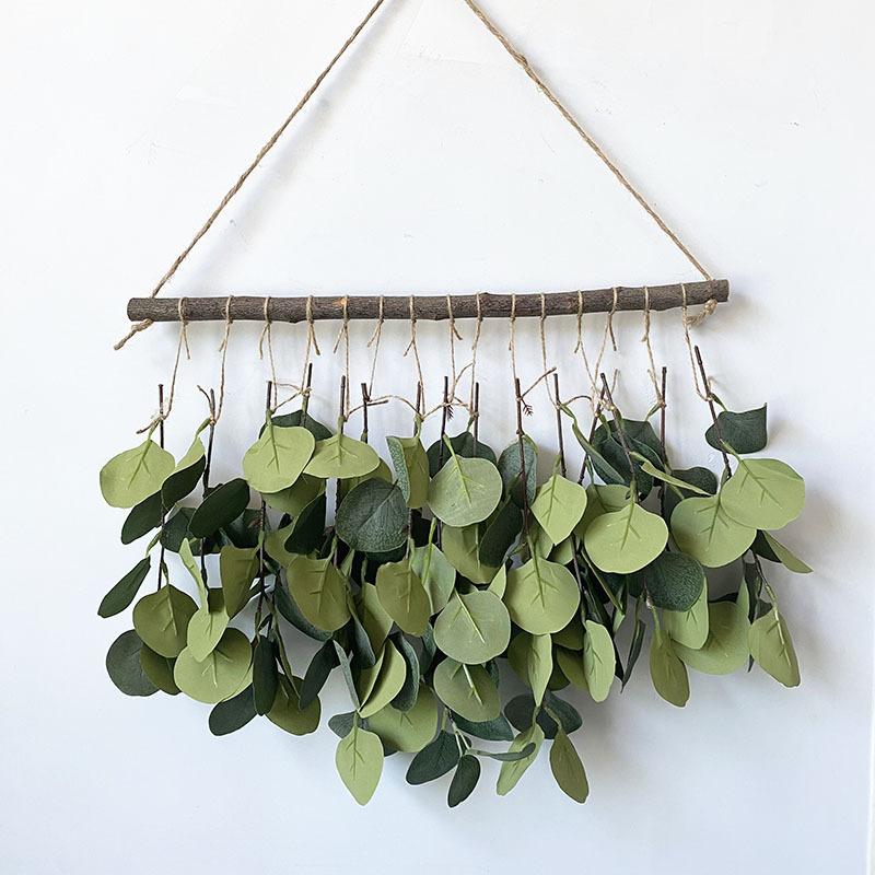 Log Wall Hanging Simulation Green Plant Eucalyptus Leaf Simulation Leaf Hanging Down Home Hotel Wall Decoration Hanging Jewelry