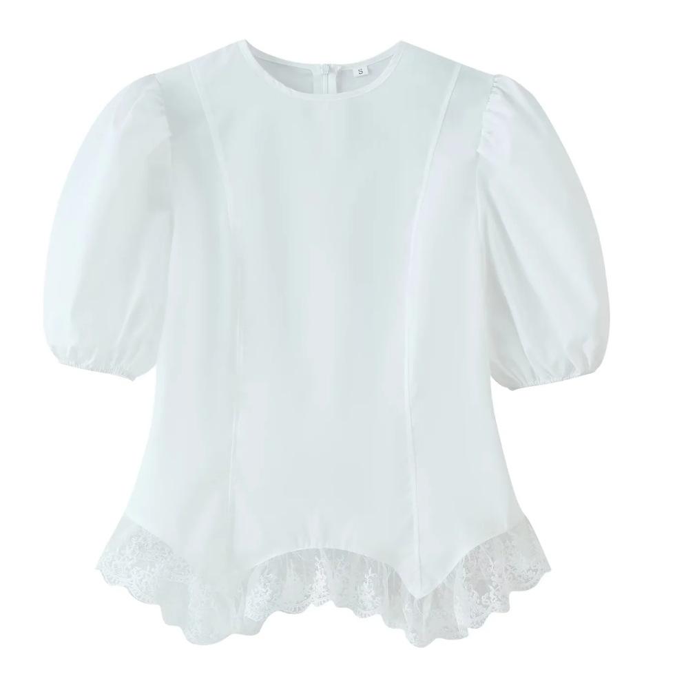 European and American Women's Clothing Popular Fashion Casual Bud Edge Bubble Sleeves Short-sleeved Tops