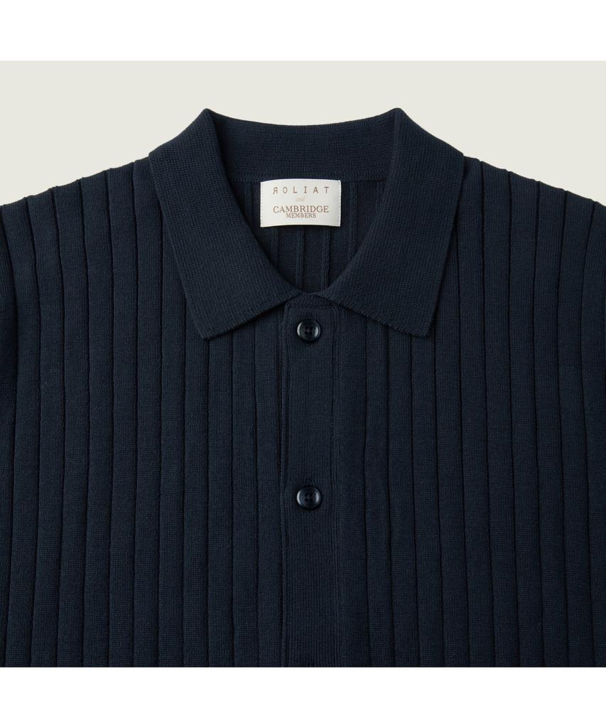 Kaembeulijimembeoseu [Movere X Roliat] Collaboration Collared Short Sleeve Full-Open Sweater Navy Mcwam26612Nav