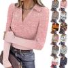 Women's Fashion Casual Print V-Neck Long Sleeve Button-Down Top