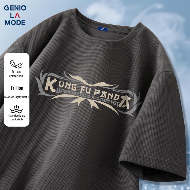 Мужская вафельная футболка с принтом Кунг-фу Панда GENIOLAMODE, с коротким рукавом L