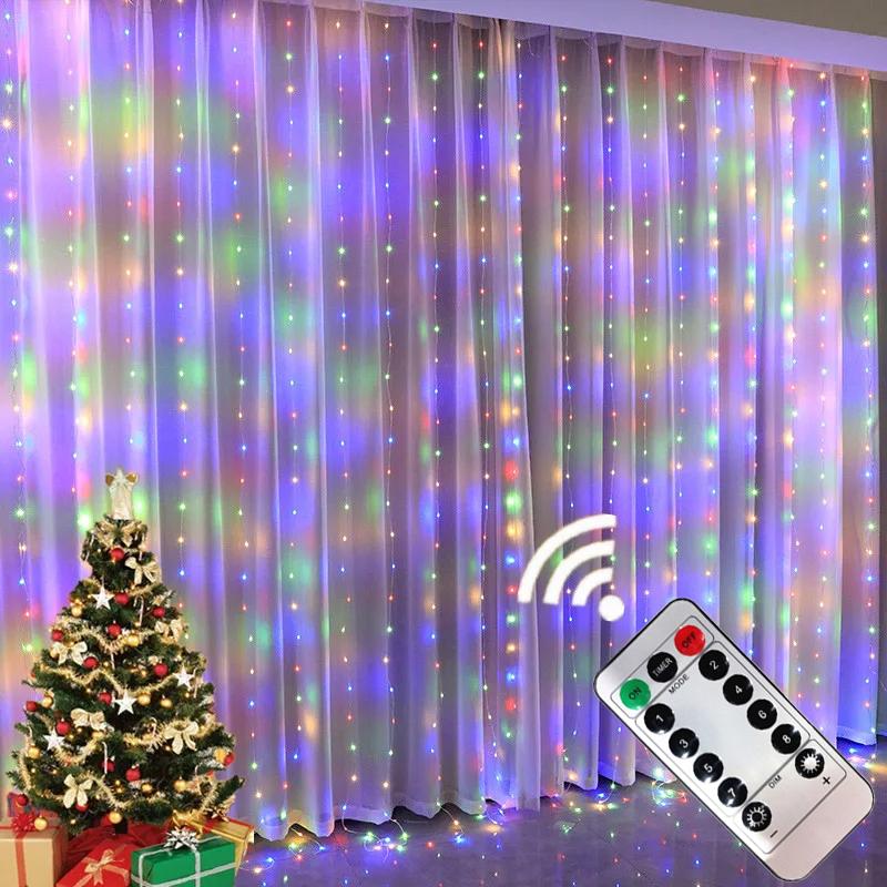 Rideaux de Lumières de Noël pour Fenêtres Guirlande Lumineuse Fée LED Nouvel An Éclairage de Chambre USB Fête Décorations Cascades Filles