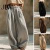 Damen Freizeit Hose Weiter Bein Hose, Elastischer Bund Einfarbig Locker Büro Wear Hose Hose, Frühling Herbst Plissierte Palazzo mit Taschen Leicht