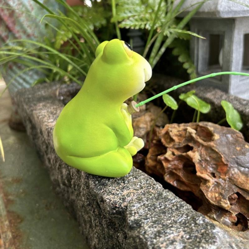 Cartoon Frogs Fishing Garden Sculpture Weather Resistant Resins Craft Figurine for Patios Fishponds and Landscape Design