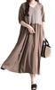 Gold Japan Plus Size Perfect for and Size Beige Fem-586 Women's Dress, Long, V-Neck, Docking, 5/8 Sleeves, Flared, Summer, Autumn, Spring, LL,