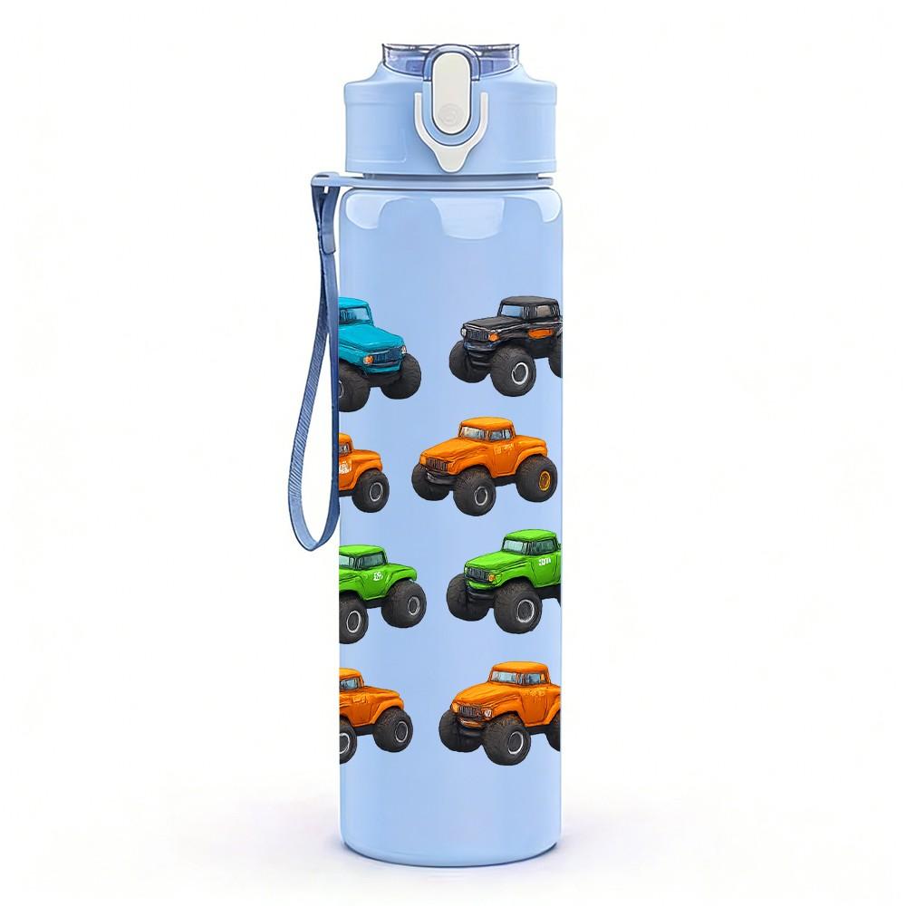 1PC Multi Color Toy Car Seamless Print 750ml Color Plastic Sports Water Bottle Leakproof Flip Straw Lid Suitable for Sports Office Home Use