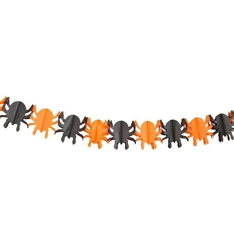 Halloween Banner Decoration Set with Honeycomb Pumpkin Paper Flower Skeleton Bat Spider Flag for Bar Party Room Scene Decor Use