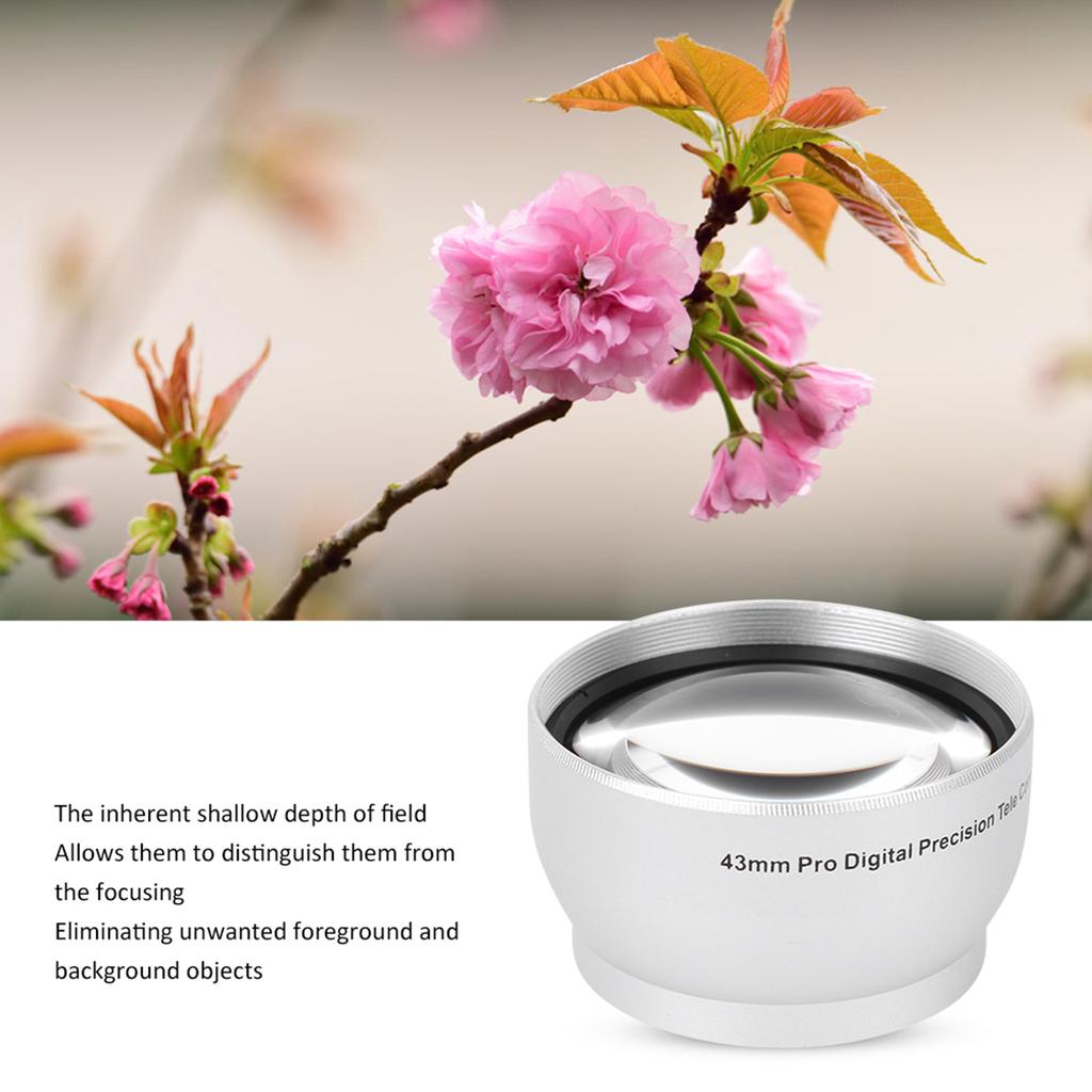 43MM 2X Aluminum Alloy Black Magnification Additional Lens for All 58MM Opening  Diameter Camera