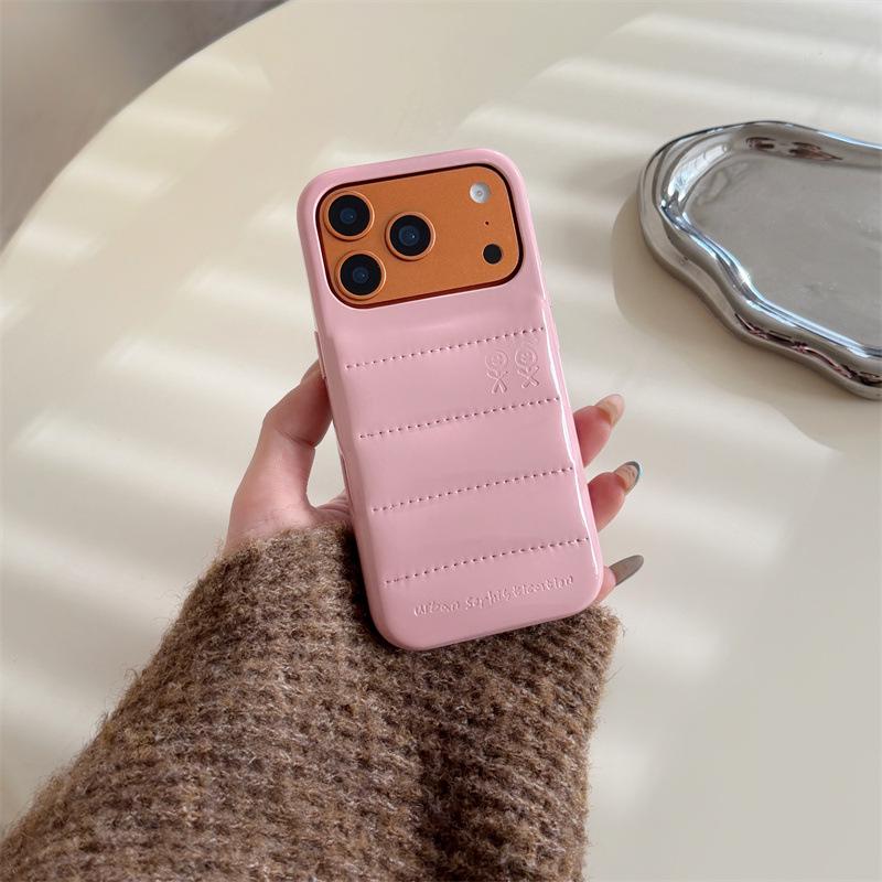 Jednobarevná kožená péřová bunda Pouzdro na telefon proti pádu pro iPhone 14/13/Apple 17/16/15 Pro Max