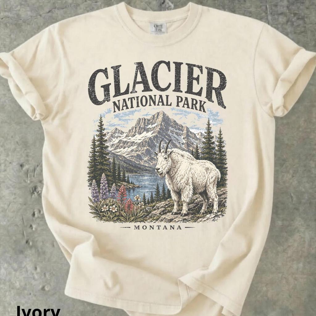 Comfort Colors Glacier National Park Shirt, Montana Mountain Goat Tee, Vintage Hiking National Park Gift