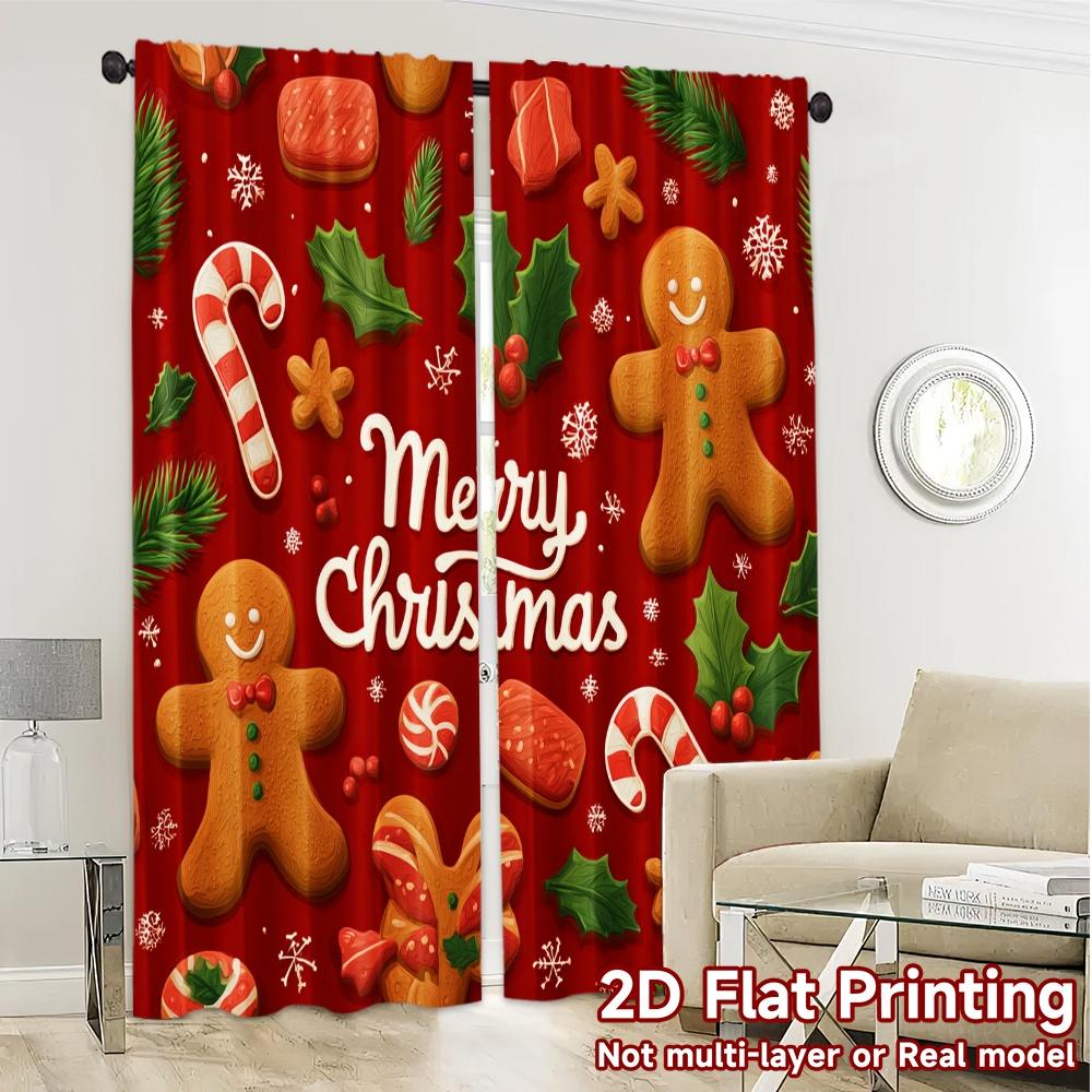 Flat Printing Jit Curtains Without Rod Gingerbread Cheer Popular Fashionable Versatile Polyester Fabric Set Of 2 Made