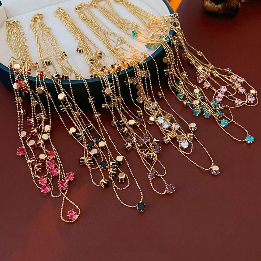 Elegant Vintage Rhinestone Necklace Exquisite Colored Crystal Necklace  Women