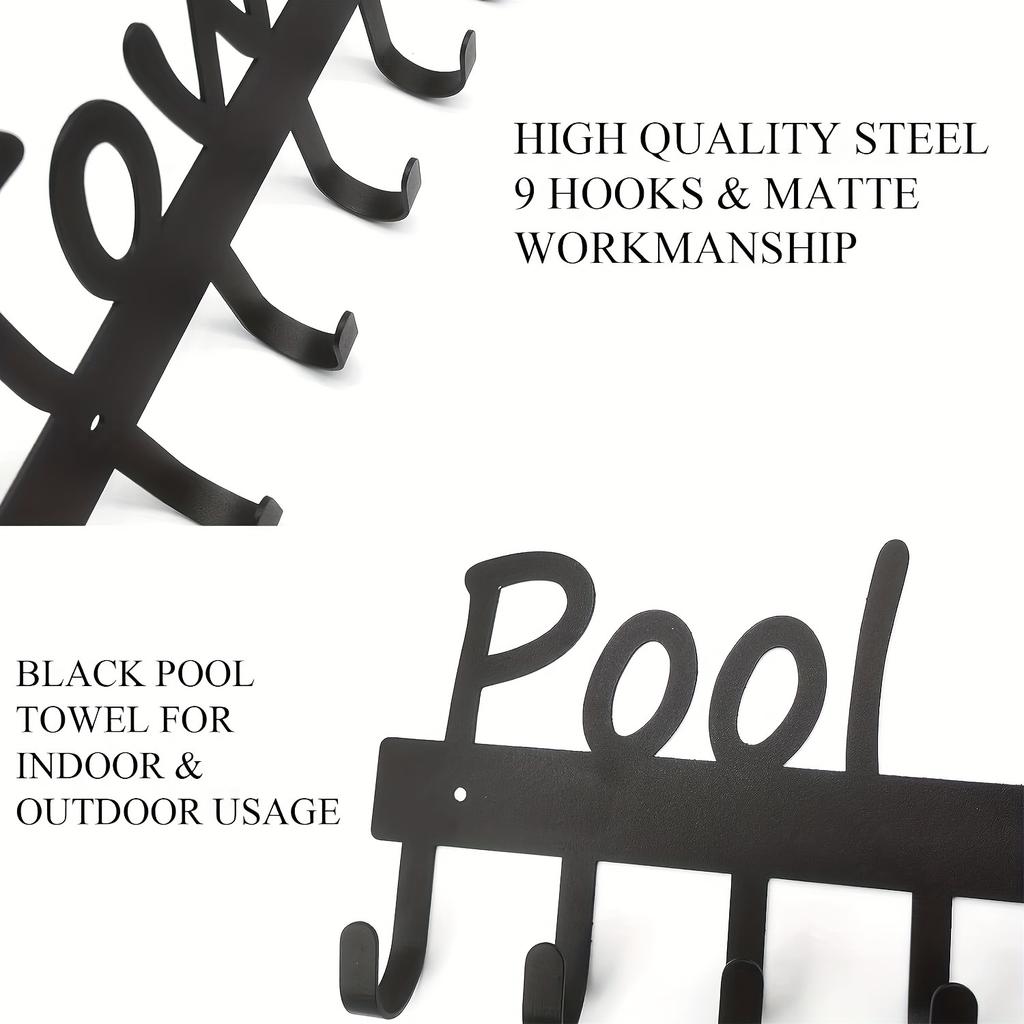 9 Hooks Rust Resistant Metal Wall Mount Robe  Towel Hooks  Contemporary Design for Pool Towels, Outdoor Use, Hanging Bathrobes Clothes