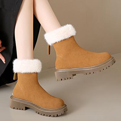 Mode Bottines d'hiver chaudes en fausse fourrure pour femmes Mode Faux daim Épais Peluche Bottes de neige Femme Confort Antidérapant Courtes Botas Mujer 2024
