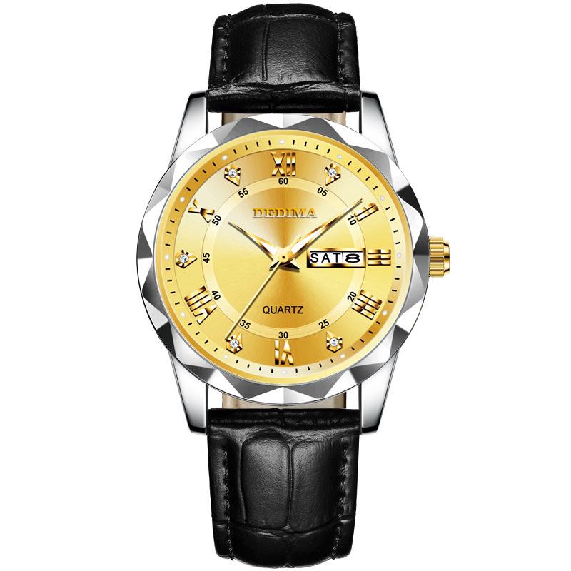 Men's Waterproof Luminous Quartz Watch with Leather Strap & Steel Band