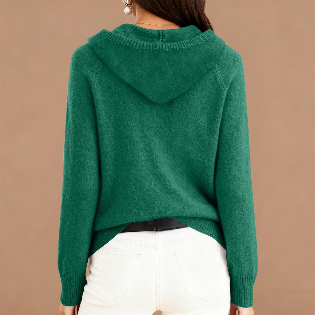 Women's Fashionable Long-sleeved Solid-color Pullover Hooded Knitted Sweater Top