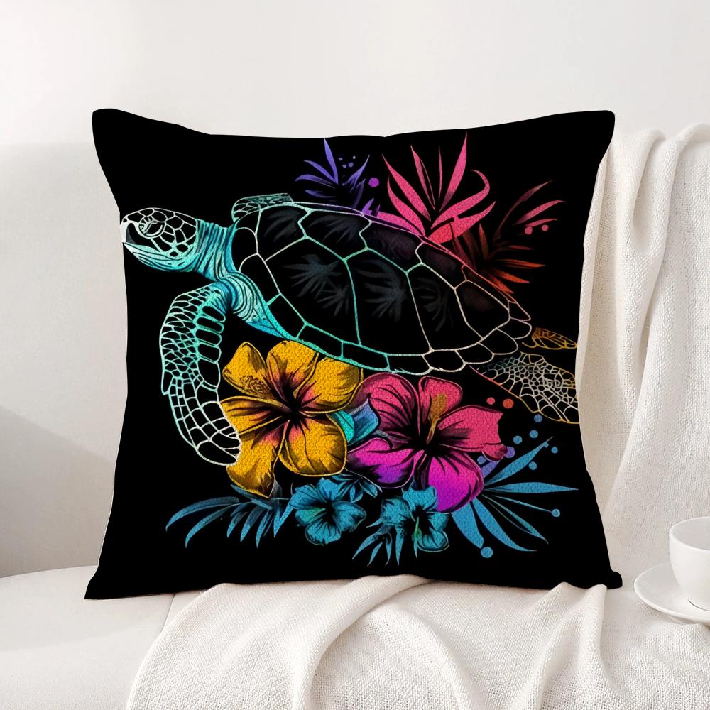 Hawaiian Turtle Cushion Cover Natural Linen Organic Fabric Double-Sided Printing Sofa Home Decor Gift Pillow Cover