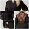 Yaoting Satin Chiffon Spitzenbesatz Übergröße Damen Morgenmantel - Langarm Frühling/Herbst Pyjama, CP3815