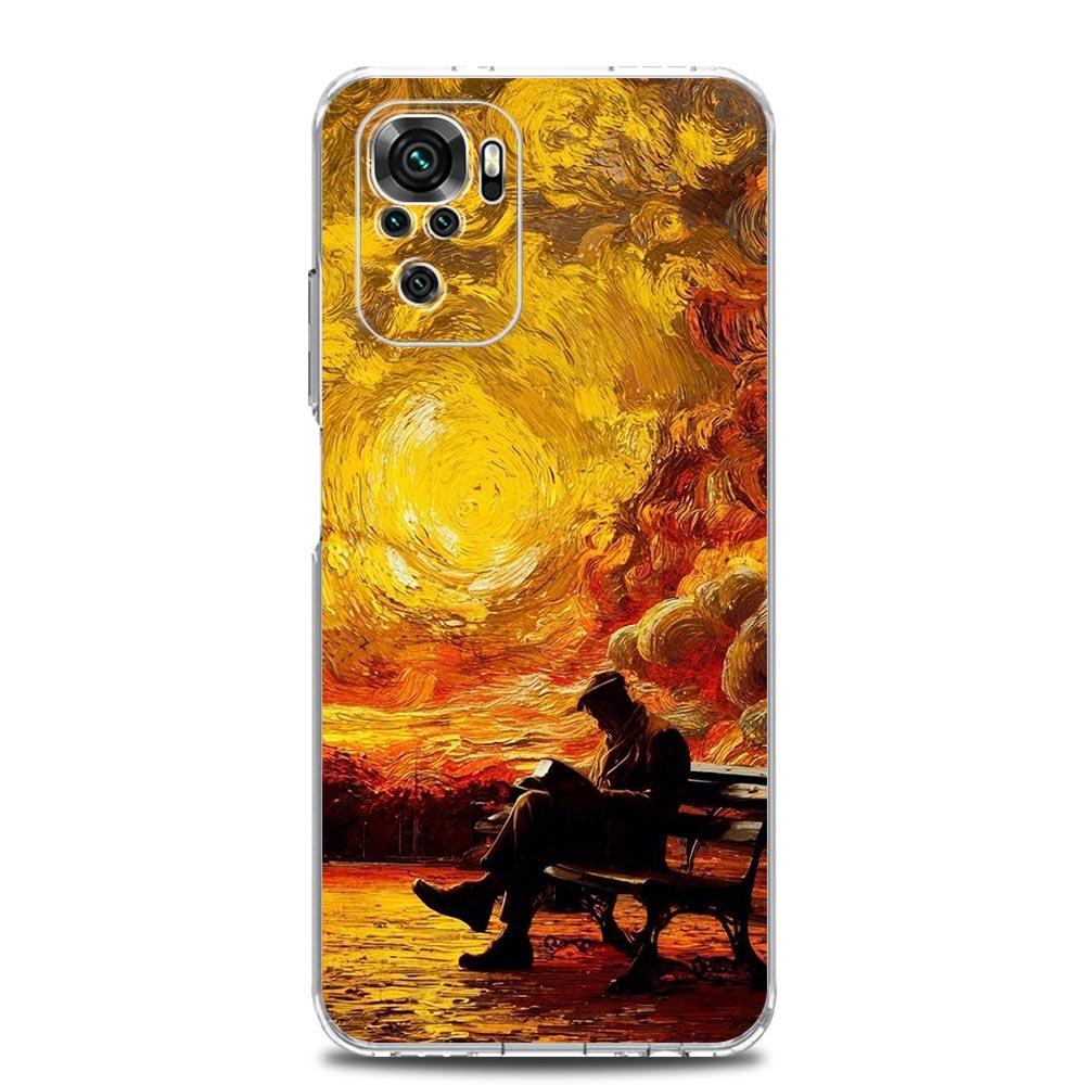 Phone Case For Xiaomi Redmi Note 15 14 13 12 4G 10 11 Pro Plus 5G 14C 13C 12C 10C Clear TPU Cover Cat Van Gogh Starry Sky