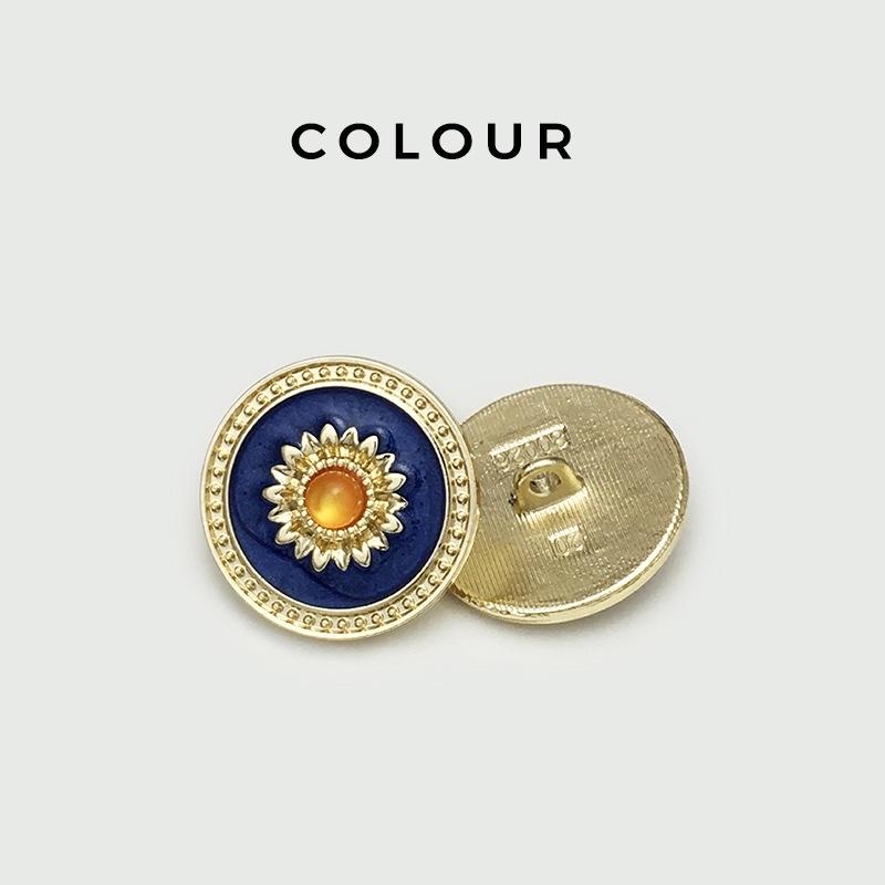 10PCS Of National Style Enamel Colorful Metal Buttons Burnt Blue Palace Oil Square Flower Clothing Button