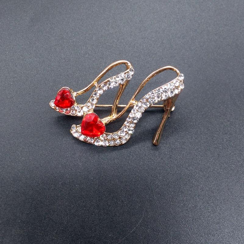 Women Fashion Vintage Creative Crystal Shoes Shape Diamond Alloy Brooch Pin Clothes Decoration Accessories Garment Accessories
