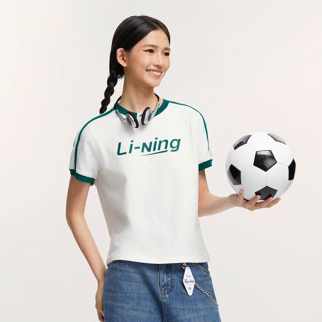 Li Ning Sports Lifestyle Series High Street American Vintage Comfortable Crew Neck Pullover Simple Short Sleeve T-Shirt Women T-Shirt AHSVB44-4