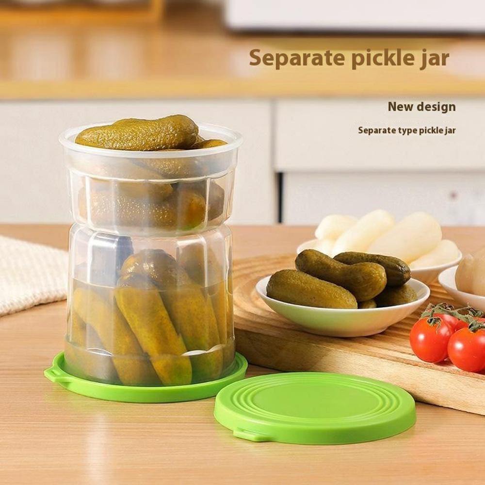 Hourglass Pickle Jar Dry Wet Separation Airtight Fridge Organizer for Kimchi Olives Pickled Vegetables (BPA Free, No FDA)