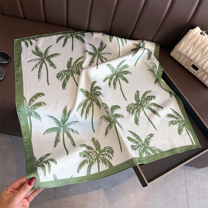New Fashion Coconut Tree Print Silk Square Scarf Women Suitable All Seasons Decoration Neck Tie Kerchief Wraps Female Hijab