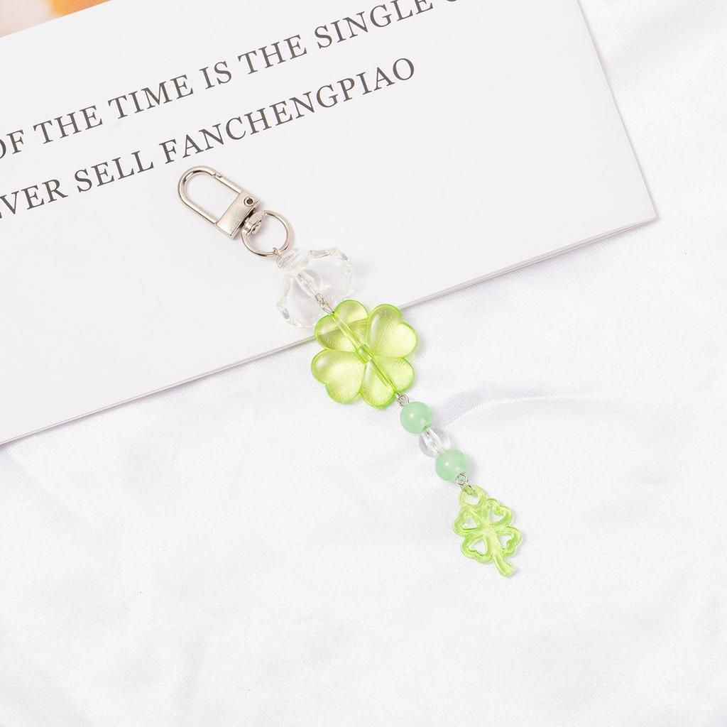 Handmade Green Four-Leaf Clover Beaded Phone Charm & Keychain