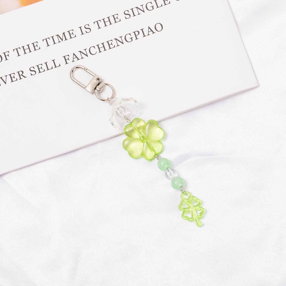 

Handmade Green Four-Leaf Clover Beaded Phone Charm & Keychain