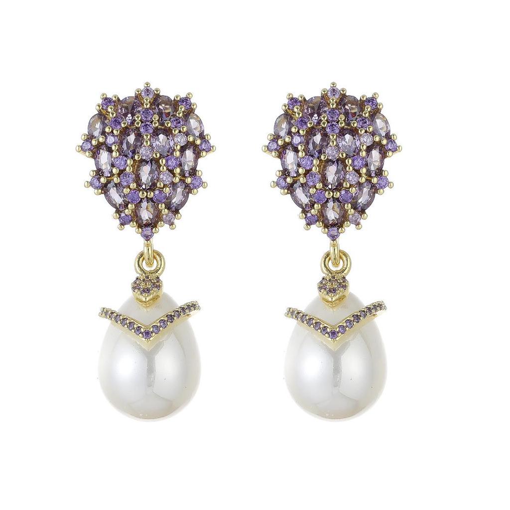 Elegant Zirconia Water Drop Pearl Pendant Earrings - Exquisite Luxury Design
