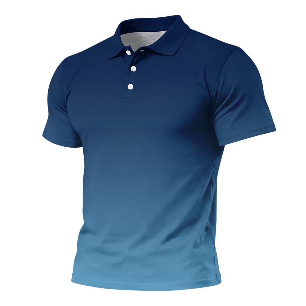 Men’s Loose Fit Casual Gradient Print Short Sleeve Polo Shirt with Turn Down Collar Soft Comfortable Fabric
