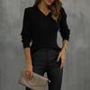 Ladies Fashion Sweater Solid Color V-Neck Lace Slim Fit Knitted Bottoming Shirt