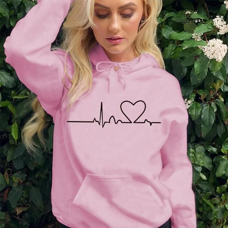 Womens Winter Hooded Long Sleeve Sweatshirt Loose Fit Unisex Casual Pullover With Kangaroo Pocket