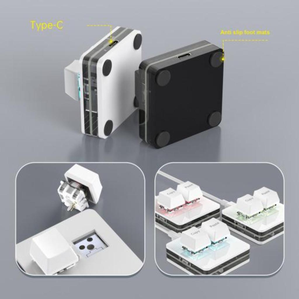 Copy Paste Tastatur 2 Tasten Mini Copy Paste Programmierbare Kurzbefehle Weiß USB Keypad - Einhand Anpassbares Makro-Pad für Arbeiten und Gaming