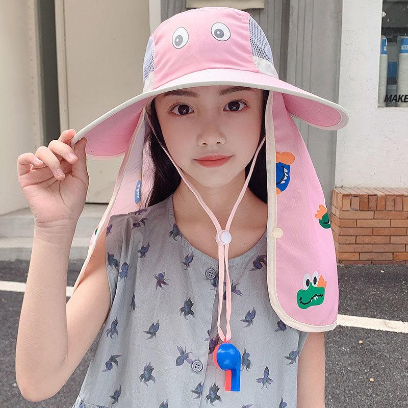 

Sun Hats For Boys Girls Children Summer Outdoor Sunscreen Wide Brim Bucket Hat With Shawl Sunshade Cartoon Fisherman Cap Kids 49-54cm розовый