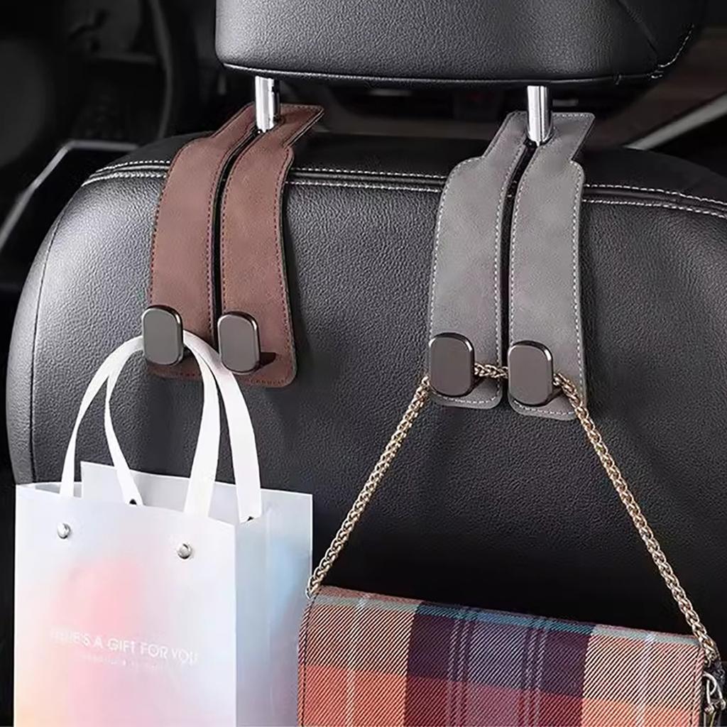 Car Seat Headrest Hooks Universal Vehicle Organizer Hanger Holder Suede Rear Seat Dual Hook Storage Rack