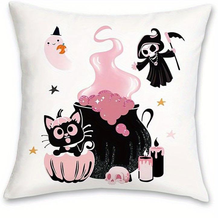 Home Decor Adorable Pink Halloween-themed Pillow Covers Pattern Cushion Cover Suitable for Sofa Bedroom Car Pillow Cover