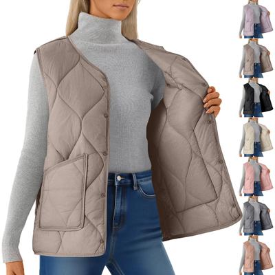 Lightweight Quilted Vest for Women Sleeveless Button Down Warm Outerwear with Large Pockets for Casual and Travel Wear